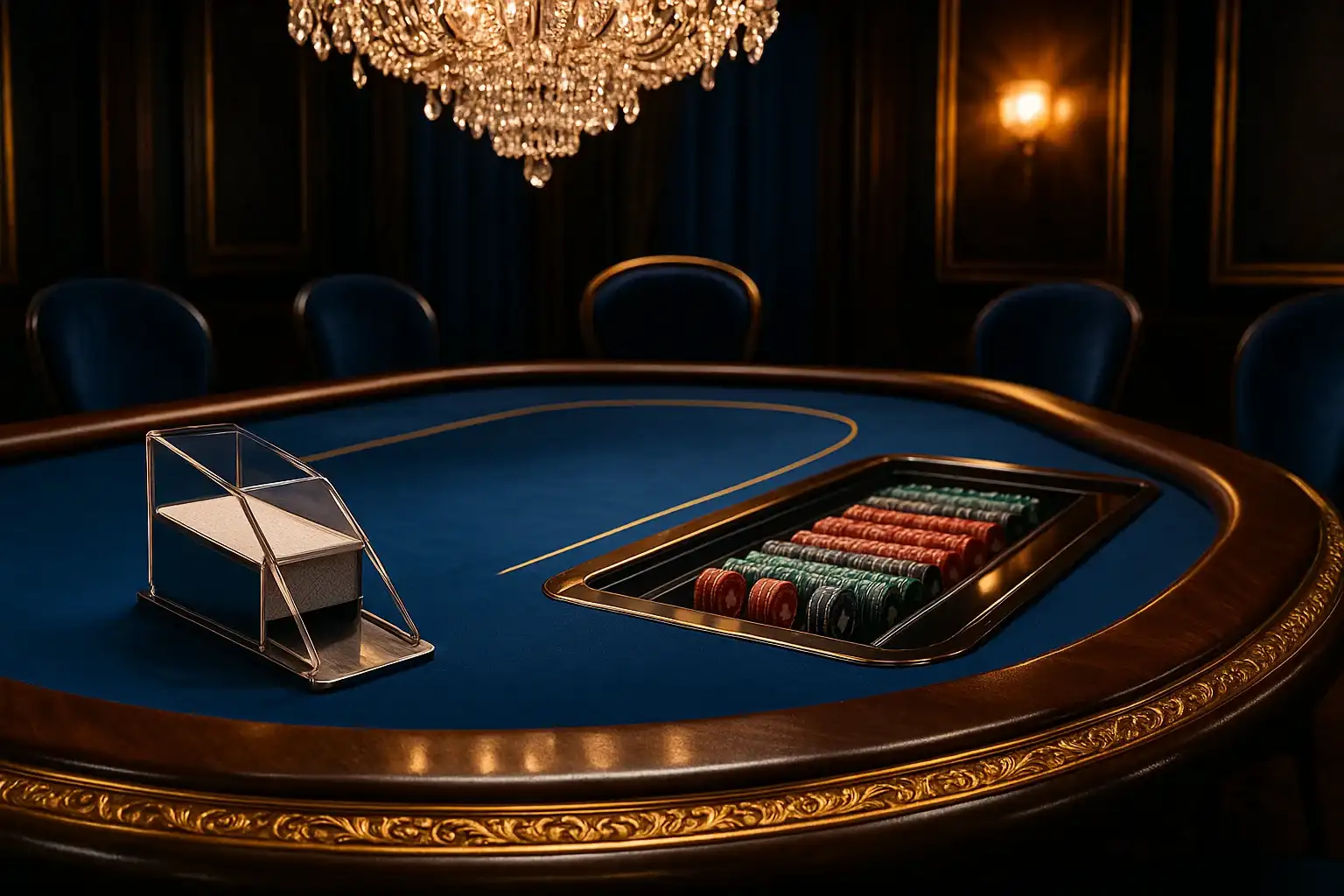 Hyperrealistic wide shot of premium live baccarat studio in the Philippines